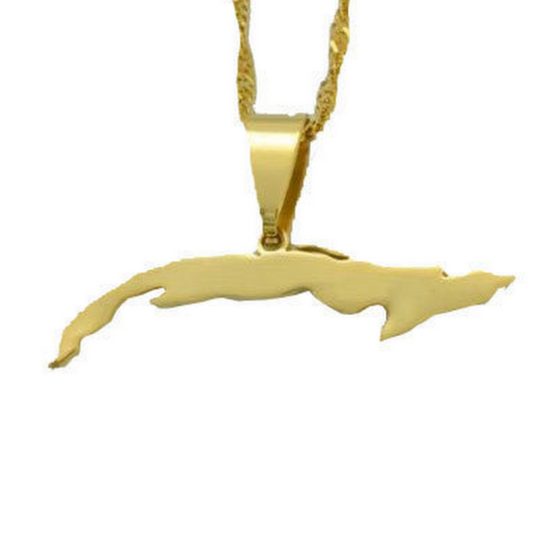 necklace with golden color pendant in sape of cuba island